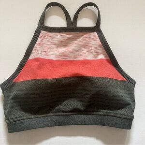PrAna Army Green & Coral stripe high neck Sports Bra size Small